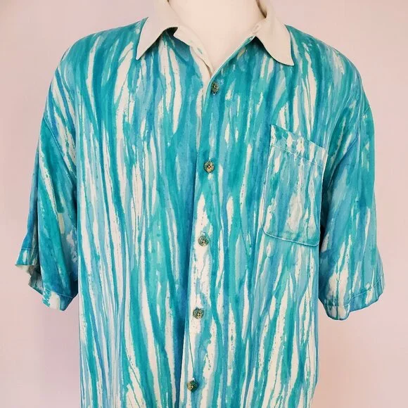 Painted Tommy bahama silk shirt blue stripe white XL limited edition collector
